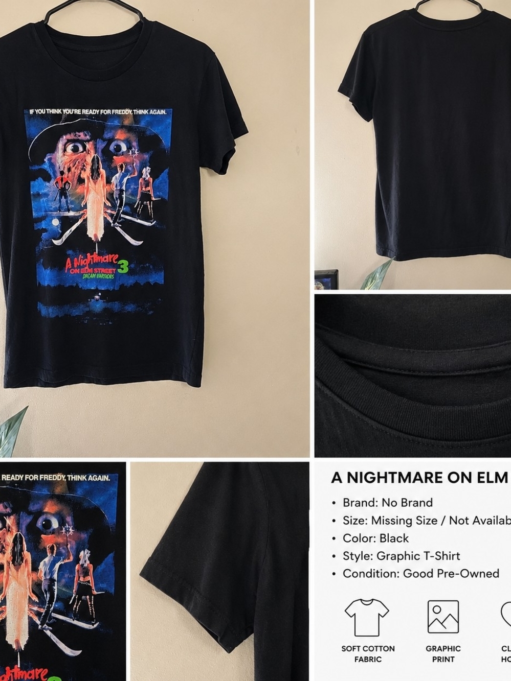 No Brand Black Graphic T-Shirt – A Nightmare on Elm Street 3